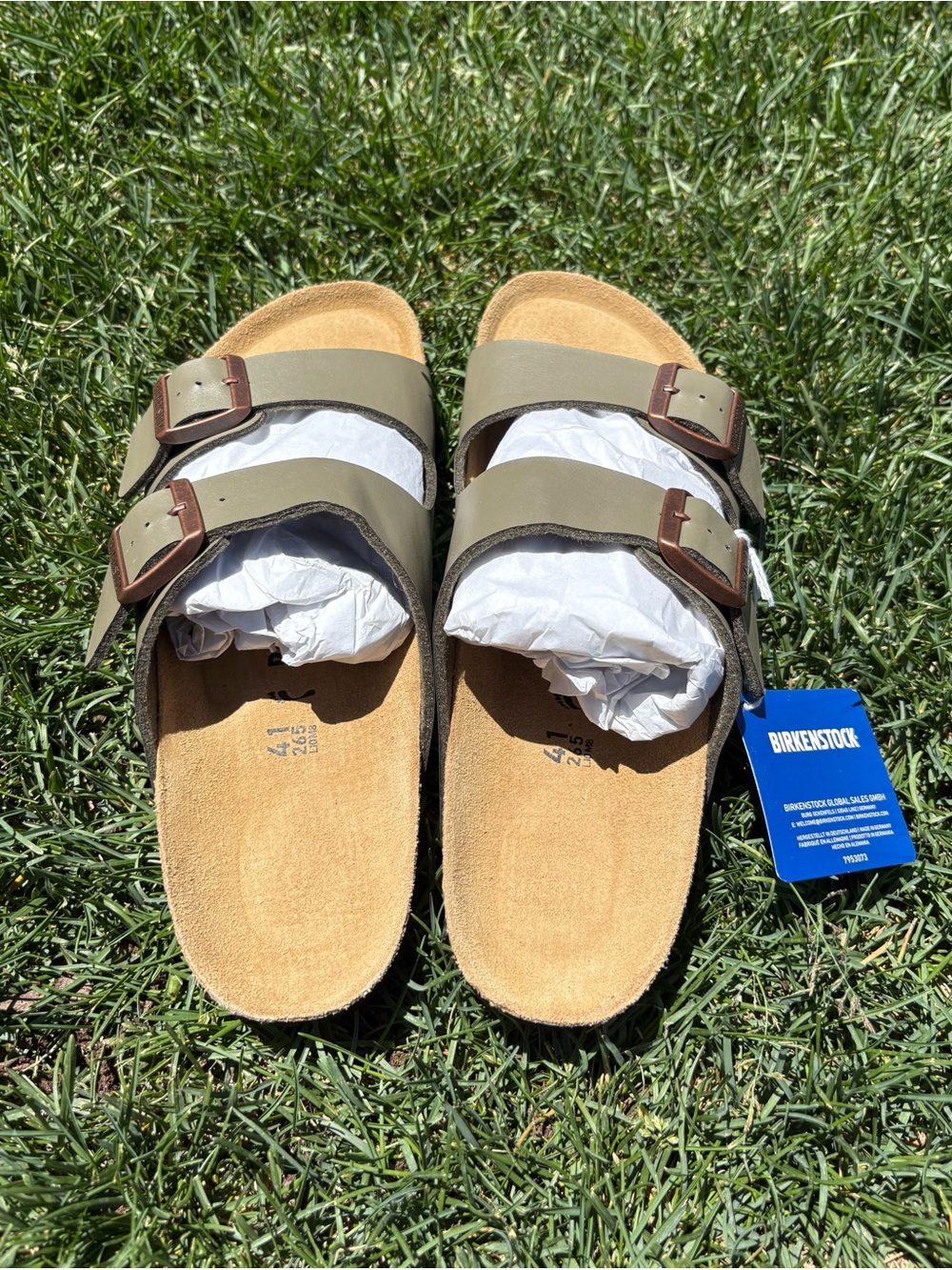 Birkenstock Arizona Sandals Stone Birki Flor size 41 9.5/10 New in Box - Picture 2 of 7